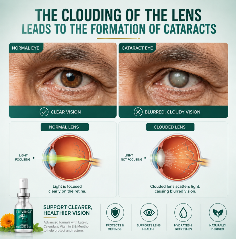 Illustration comparing normal lens and lens clouding