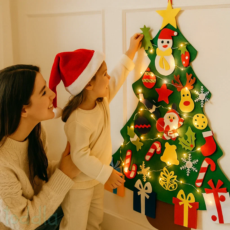 Child decorating felt Christmas tree